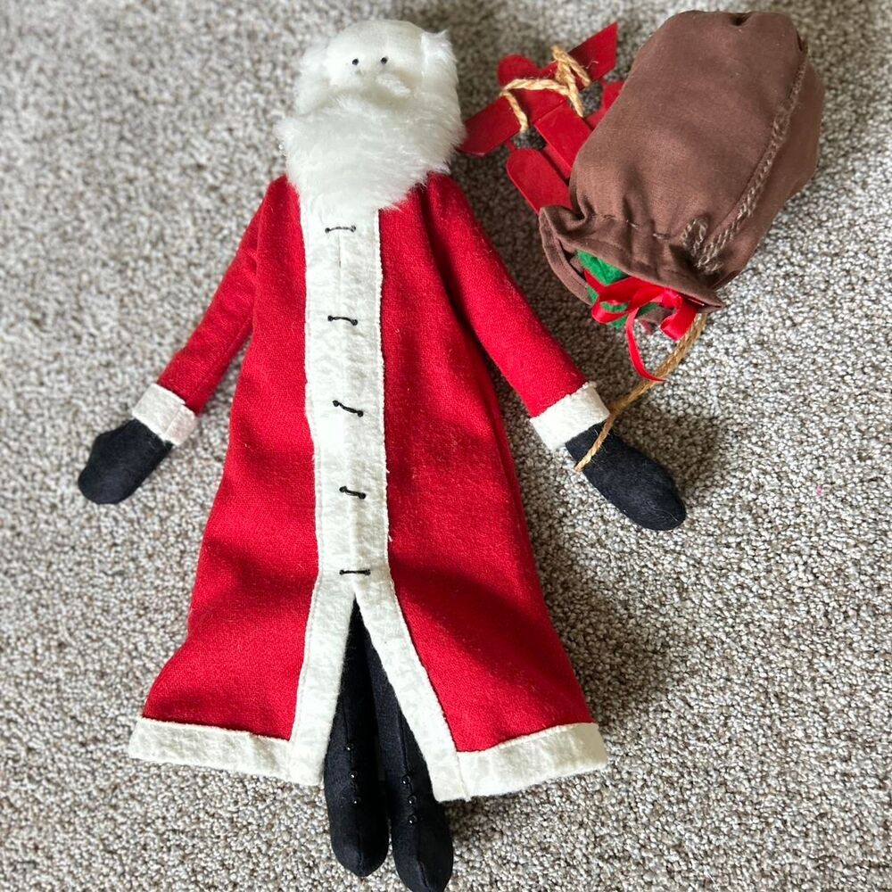 Vintage Primitive Santa Doll Cloth Christmas Folk Art Holiday Decor Goblincore